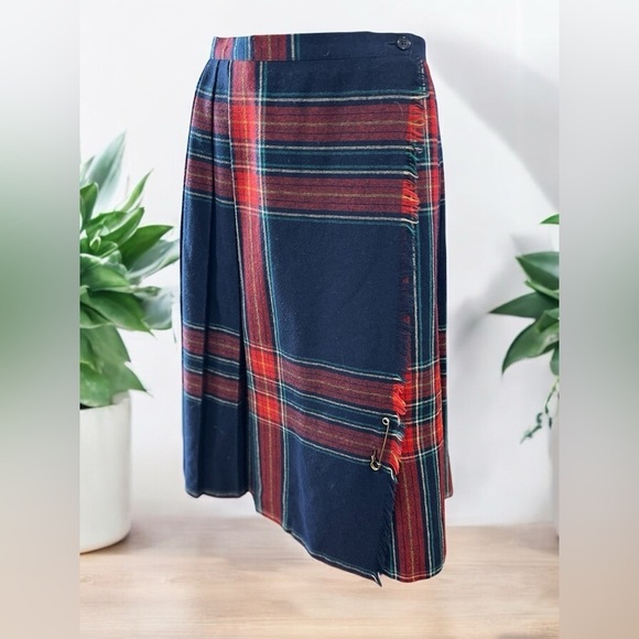Vintage 80’s tartan Scottish vibes kilt style wrap skirt wool blend union made-L - Picture 1 of 10